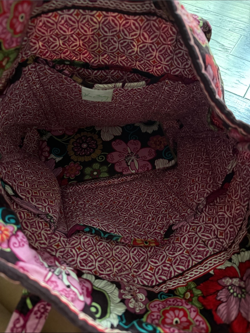 Vera Bradley Quilted Floral Tote Bag in Pink and Brown - Stylish Everyday Carry - Picture 2 of 3